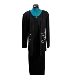 Misook Sheath Dress with Cardigan Women's Medium Set Black Blue White Refined